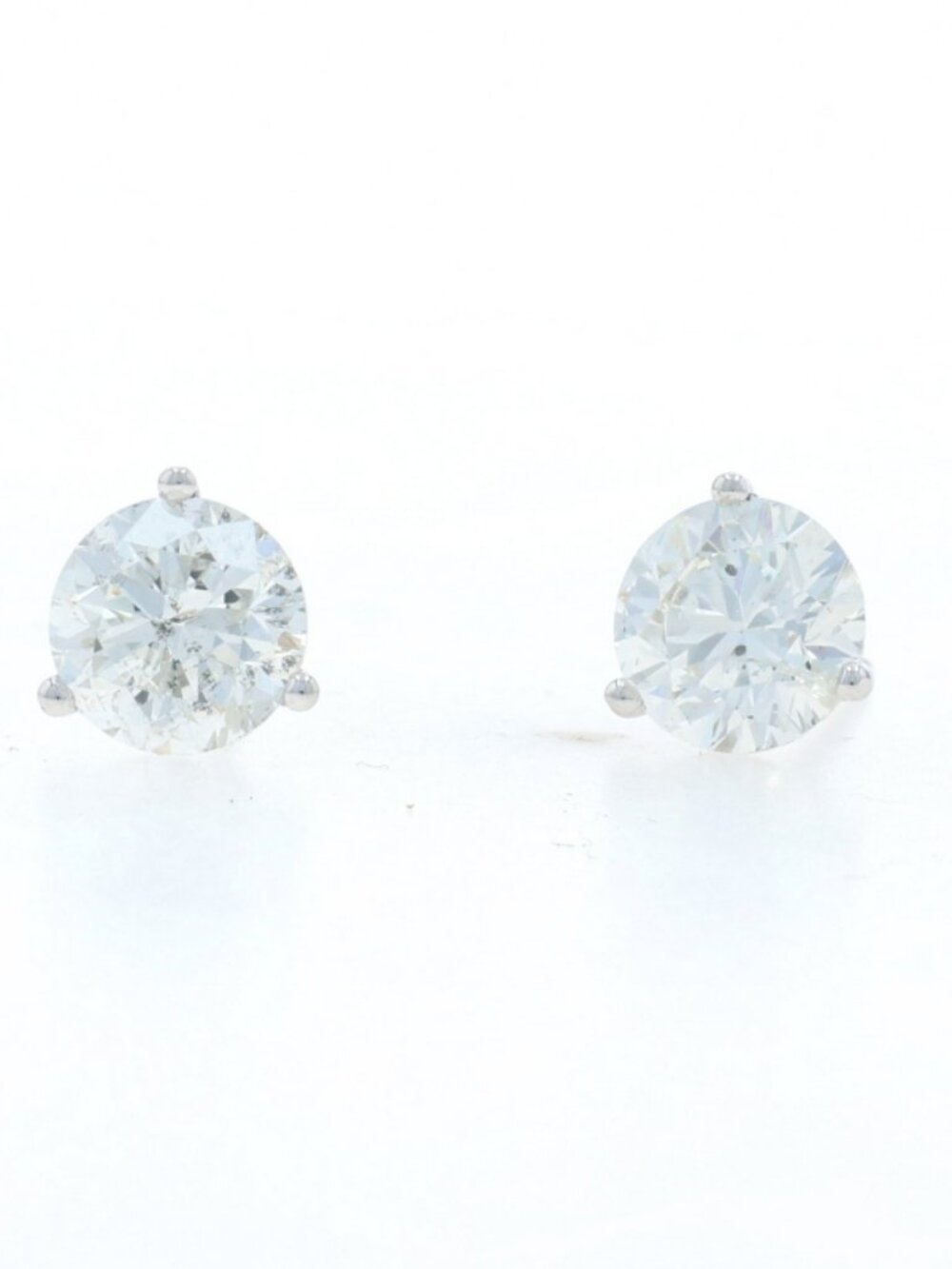 White Gold Diamond Stud Earrings - 14k Round Brilliant 2.00ctw Pierced